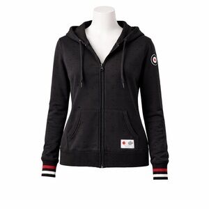 Size XS Vintage HBC Hudson Bay Olympic Black Polka Dot Hoodie Sweatshirt